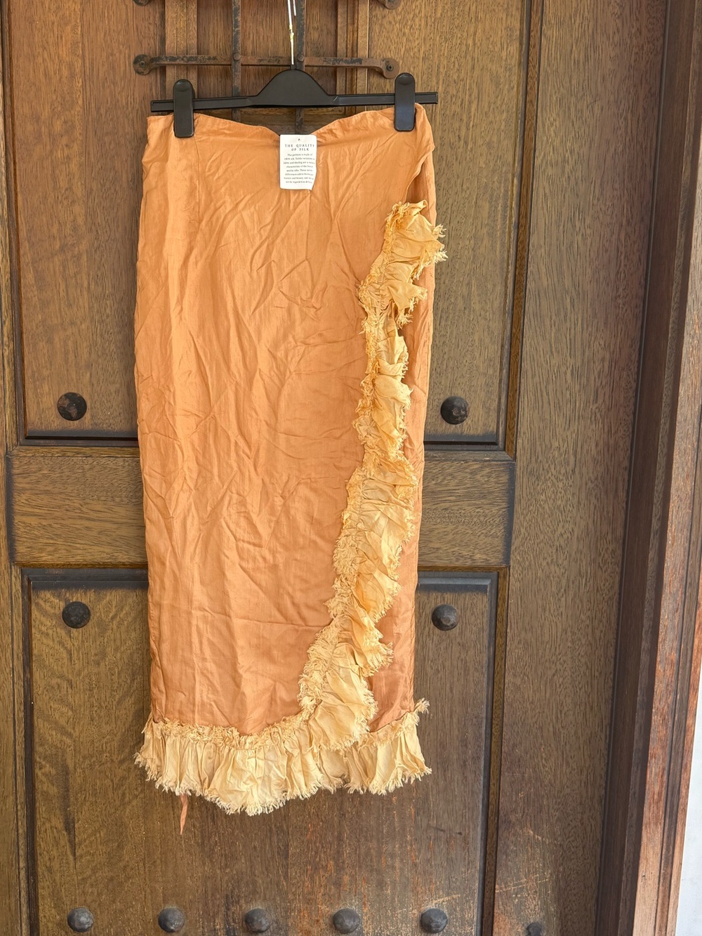 100% Silk Wrap Midi Skirt in light brown Size L